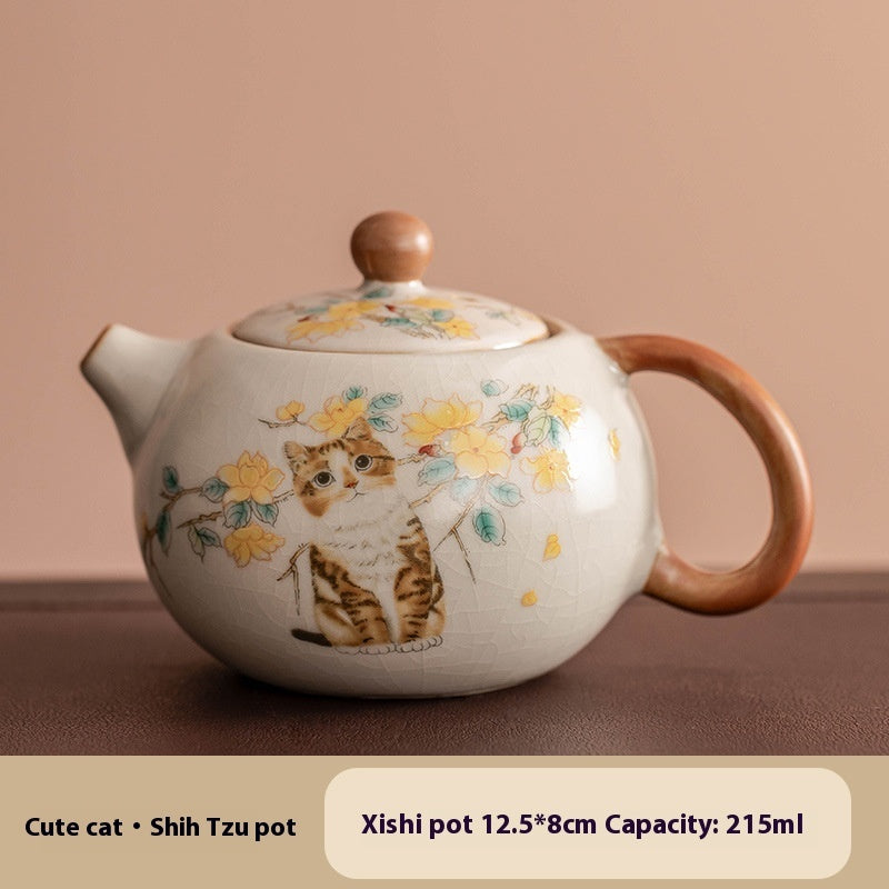 Ware Cute Flower Cat Pot Kung Fu Tea Set