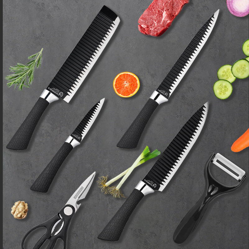 Knife Set Gift Set Knife Non-stick Household Knives Six-piece Kitchen Set Knives Corrugated Set Tool Magazine
