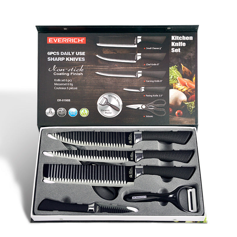 Knife Set Gift Set Knife Non-stick Household Knives Six-piece Kitchen Set Knives Corrugated Set Tool Magazine