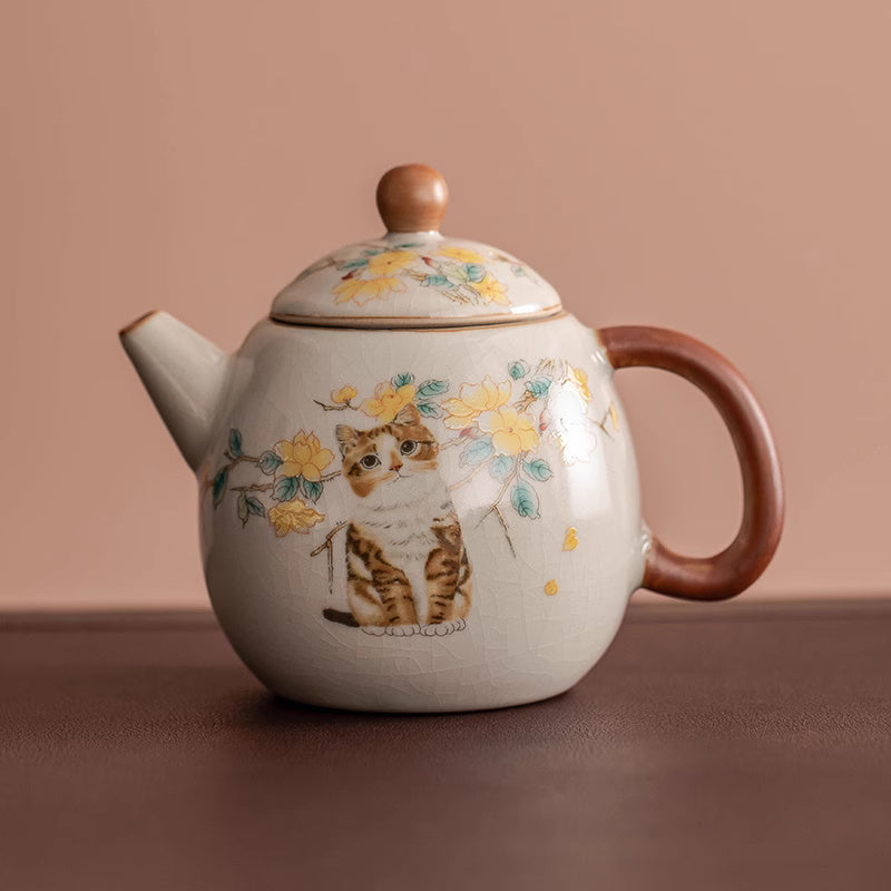 Ware Cute Flower Cat Pot Kung Fu Tea Set