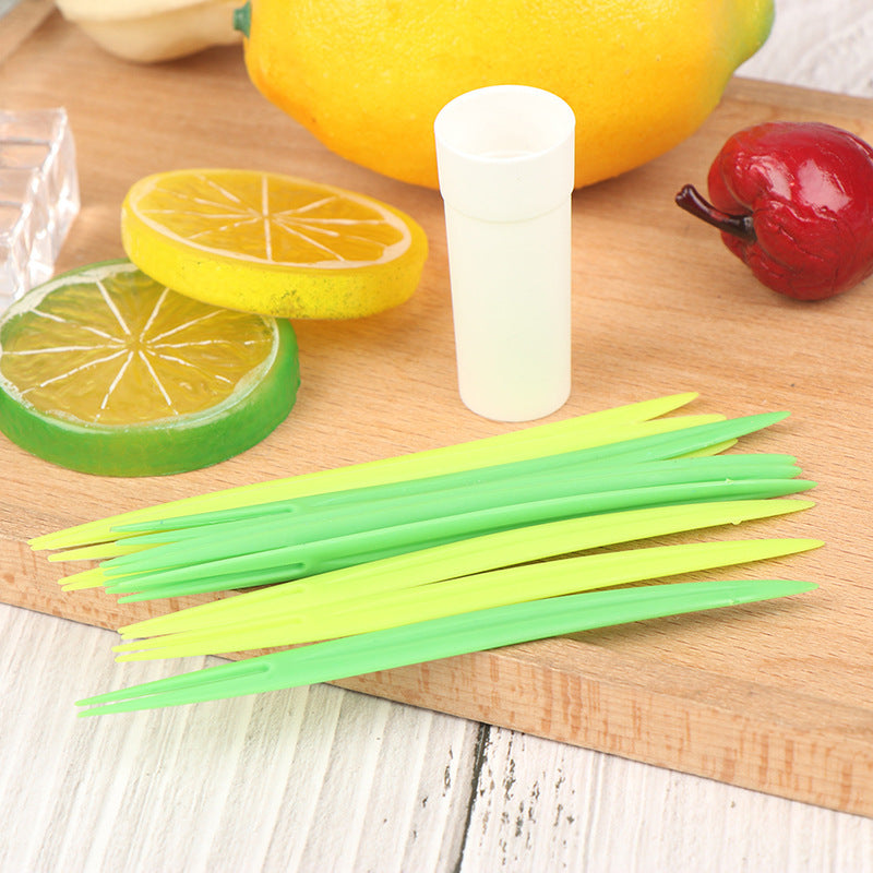 Bamboo Leaf-shaped Double Fork Fruit Fork Leaves Fruit Toothpick With Base Set 10 PCs Kitchen Tableware Small Fork