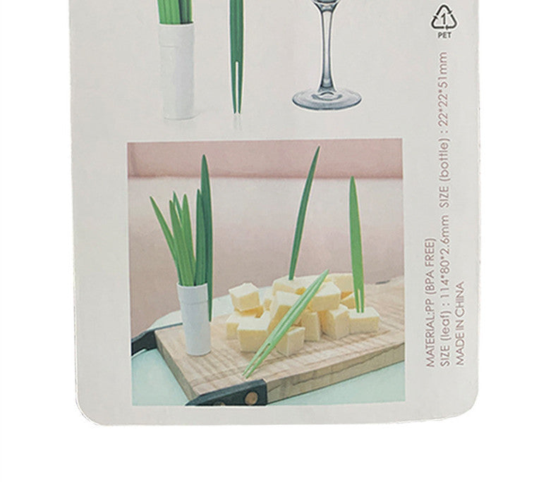 Bamboo Leaf-shaped Double Fork Fruit Fork Leaves Fruit Toothpick With Base Set 10 PCs Kitchen Tableware Small Fork