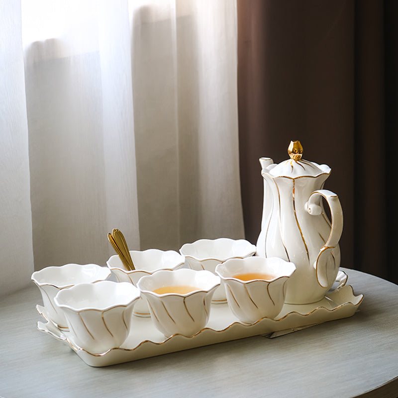 Household Ceramic Gold Drawing Coffee Pot Set