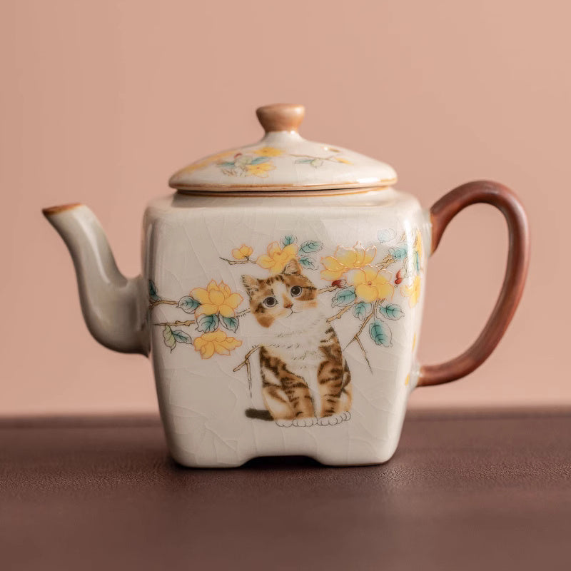 Ware Cute Flower Cat Pot Kung Fu Tea Set