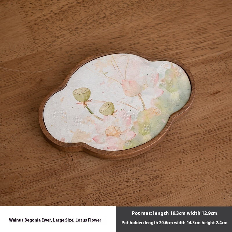 Walnut Begonia Pot Tray Set Tea Set Storage Tray