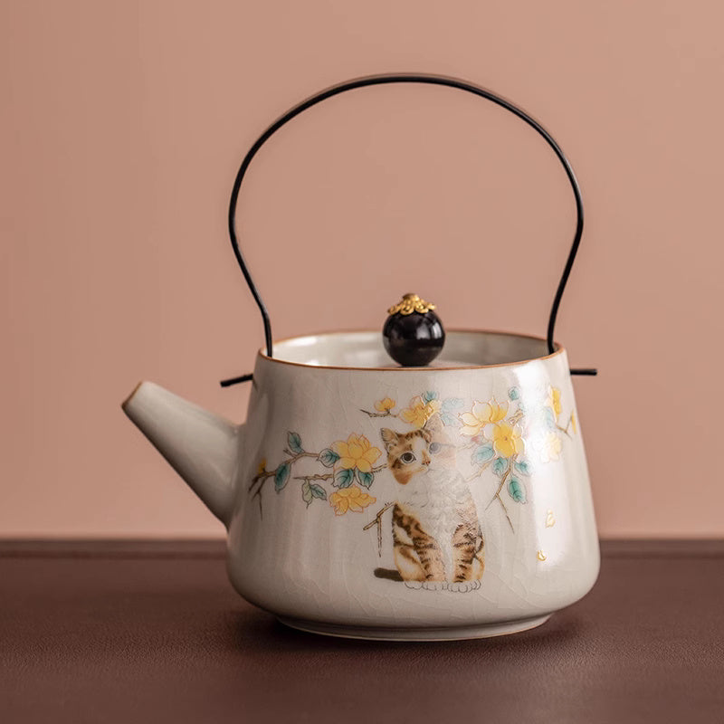 Ware Cute Flower Cat Pot Kung Fu Tea Set