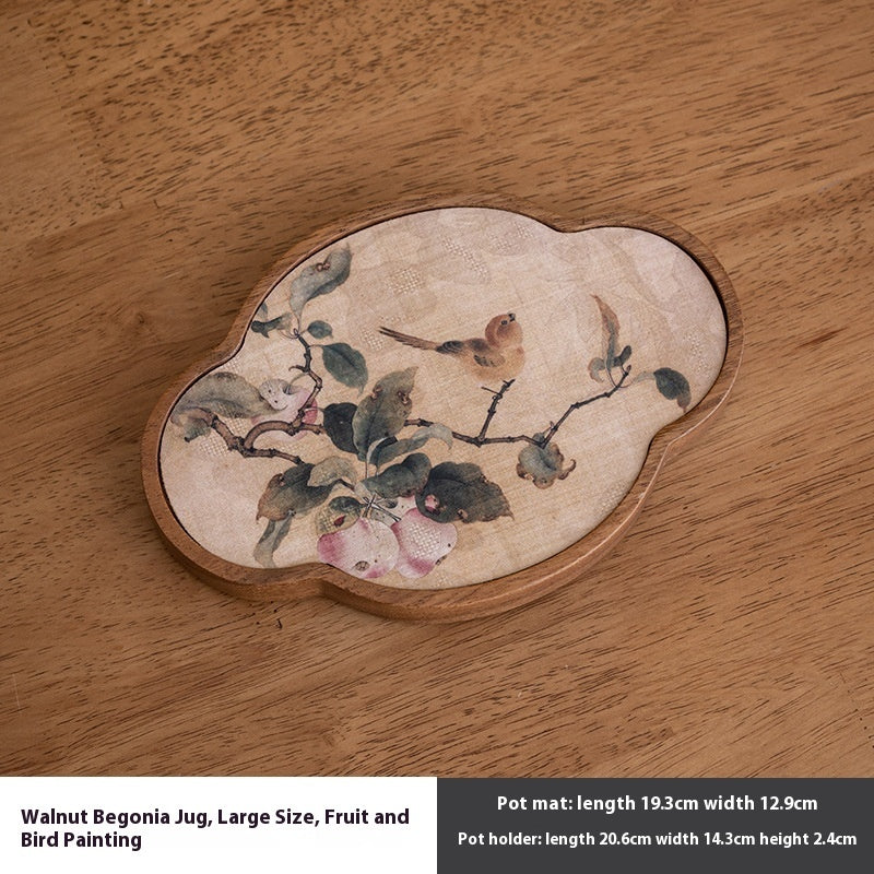 Walnut Begonia Pot Tray Set Tea Set Storage Tray