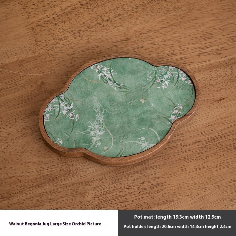 Walnut Begonia Pot Tray Set Tea Set Storage Tray