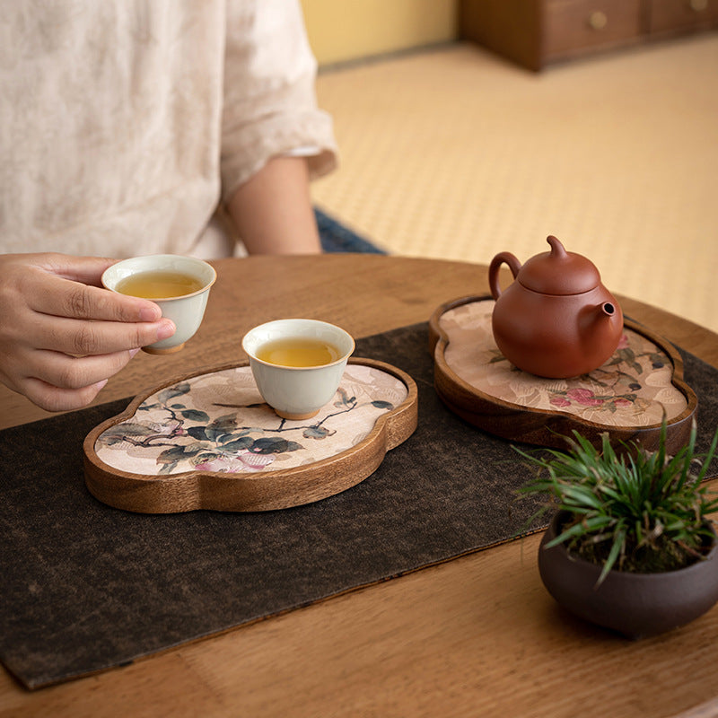 Walnut Begonia Pot Tray Set Tea Set Storage Tray