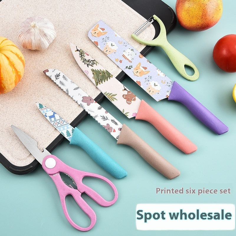 Household Kitchen Knives Stainless Steel Knives 6-piece Printing Set