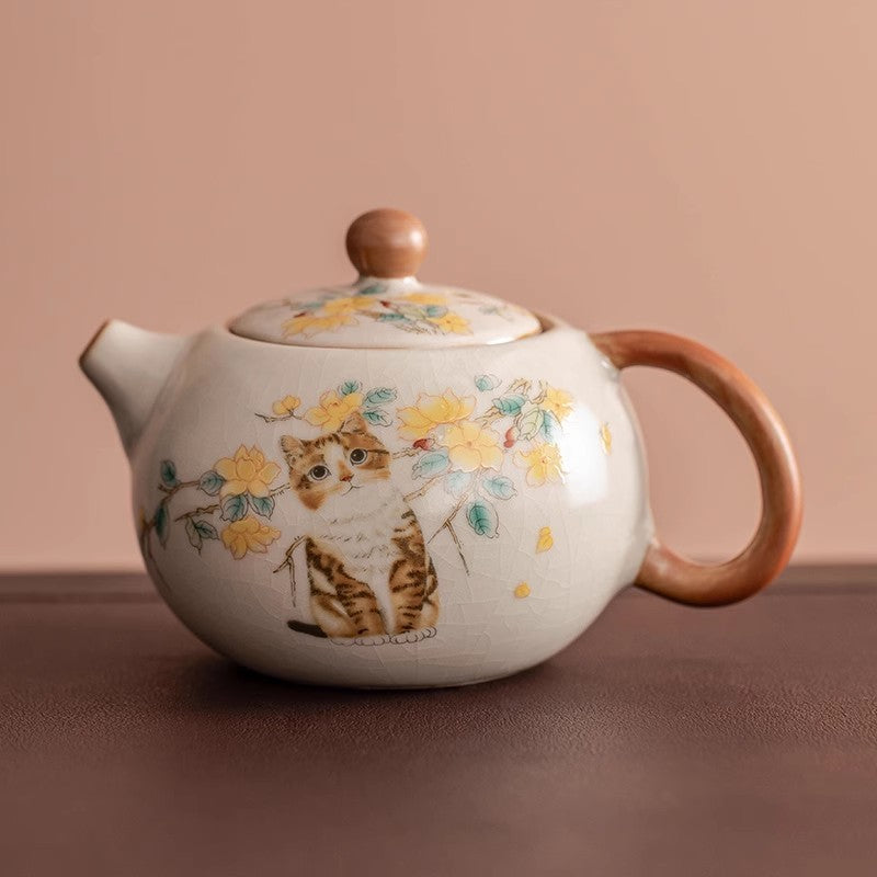 Ware Cute Flower Cat Pot Kung Fu Tea Set
