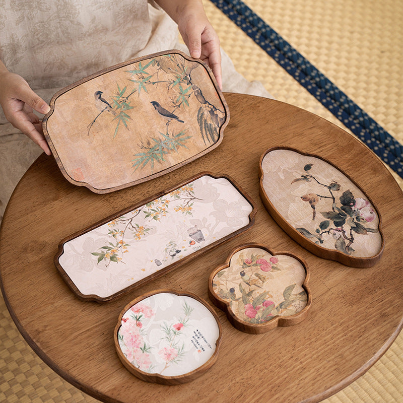 Walnut Begonia Pot Tray Set Tea Set Storage Tray
