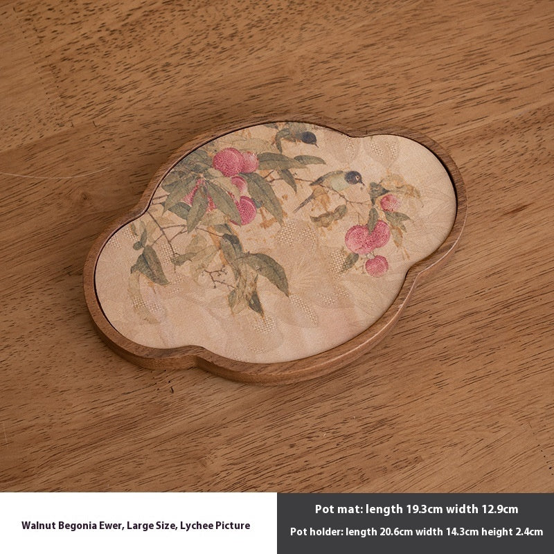 Walnut Begonia Pot Tray Set Tea Set Storage Tray