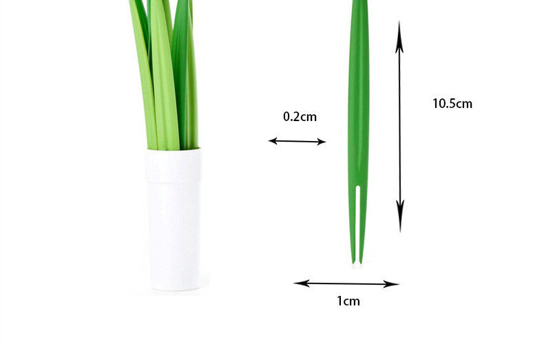 Bamboo Leaf-shaped Double Fork Fruit Fork Leaves Fruit Toothpick With Base Set 10 PCs Kitchen Tableware Small Fork